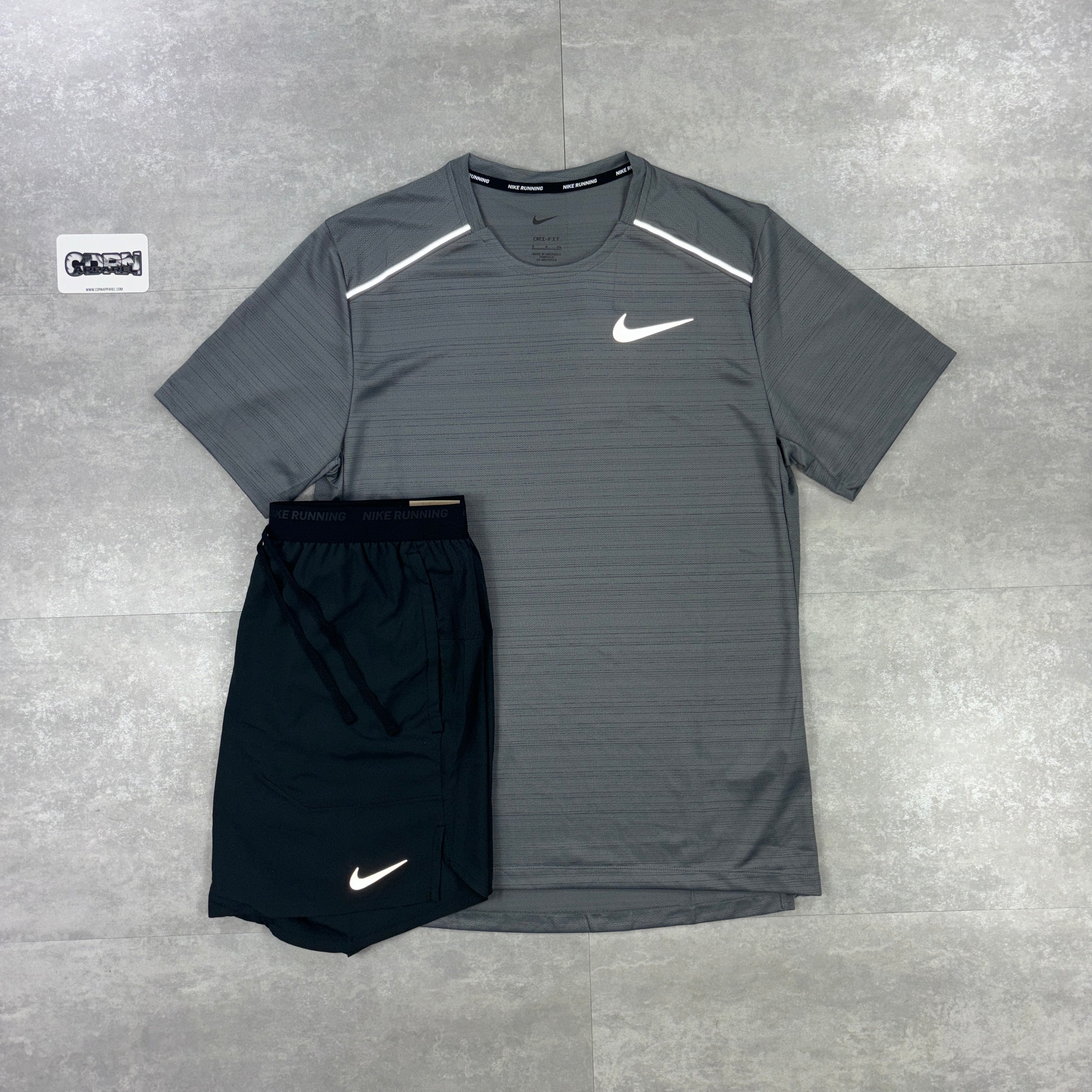 Nike Miler 1.0 Smoke Grey & Black Flex Strides Shorts Set