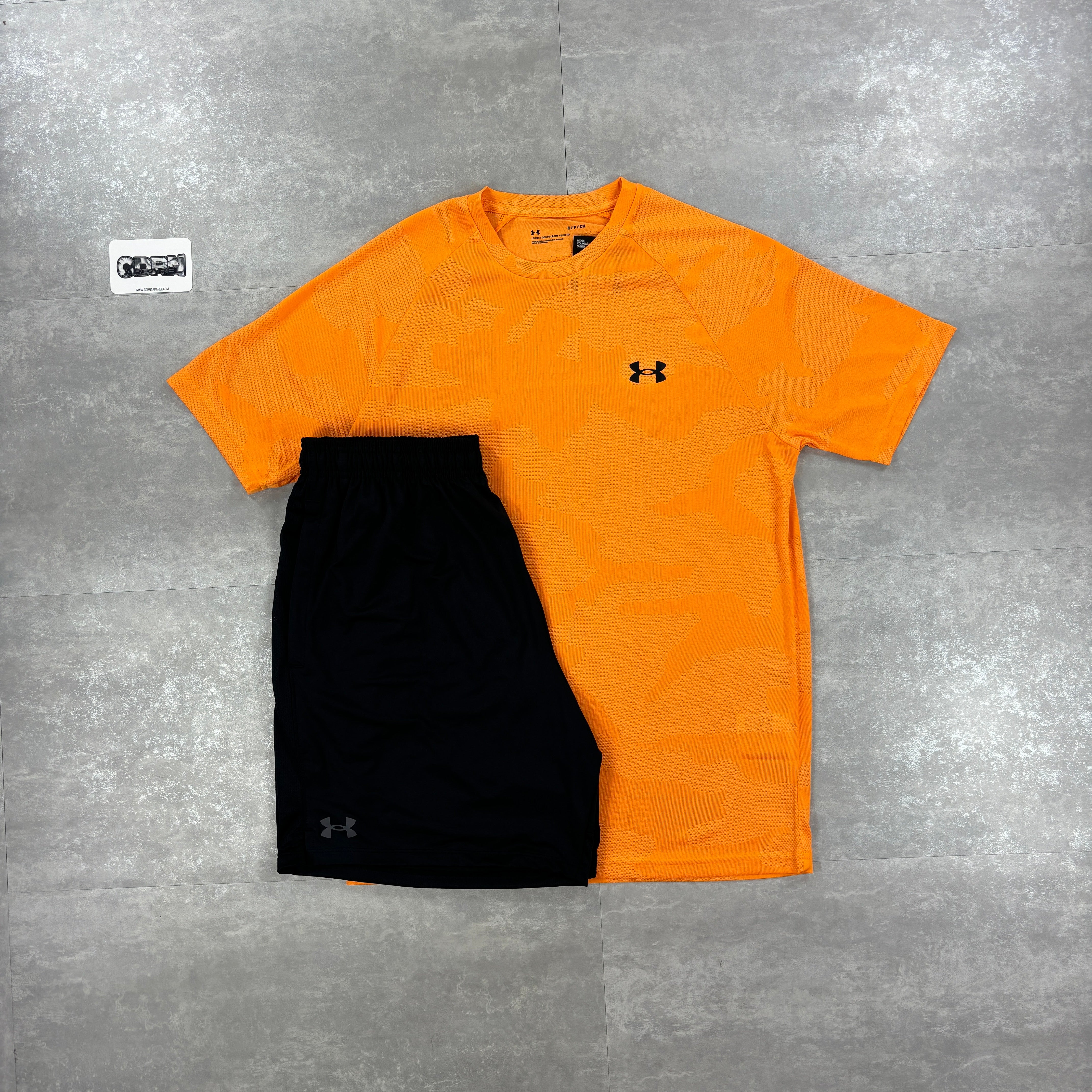 Under Armour Orange Jacquard Print T-Shirt & 7” Black Speed Shorts