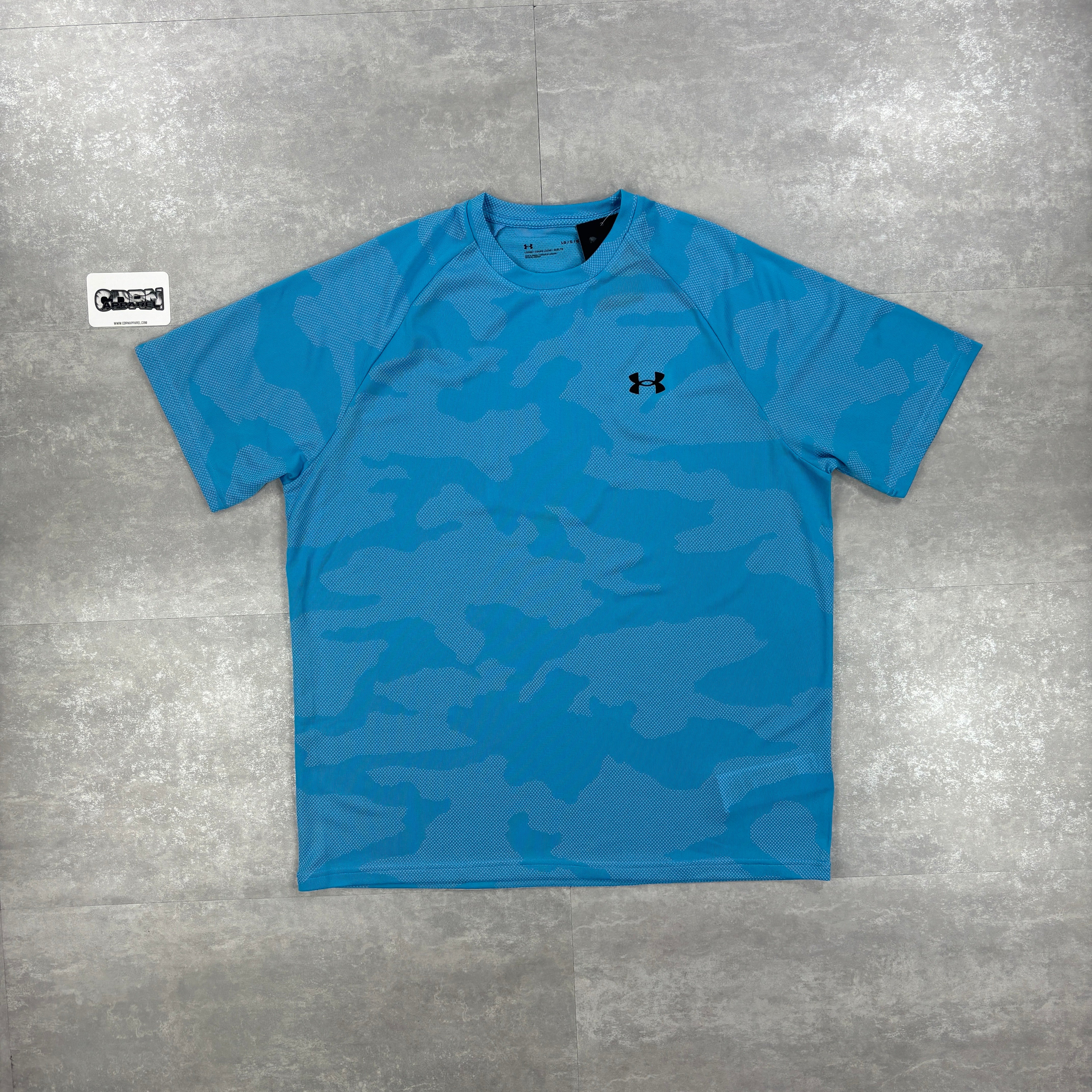 Under Armour Aqua Blue Camo T-shirt & Black 7” Speed Pocket Shorts