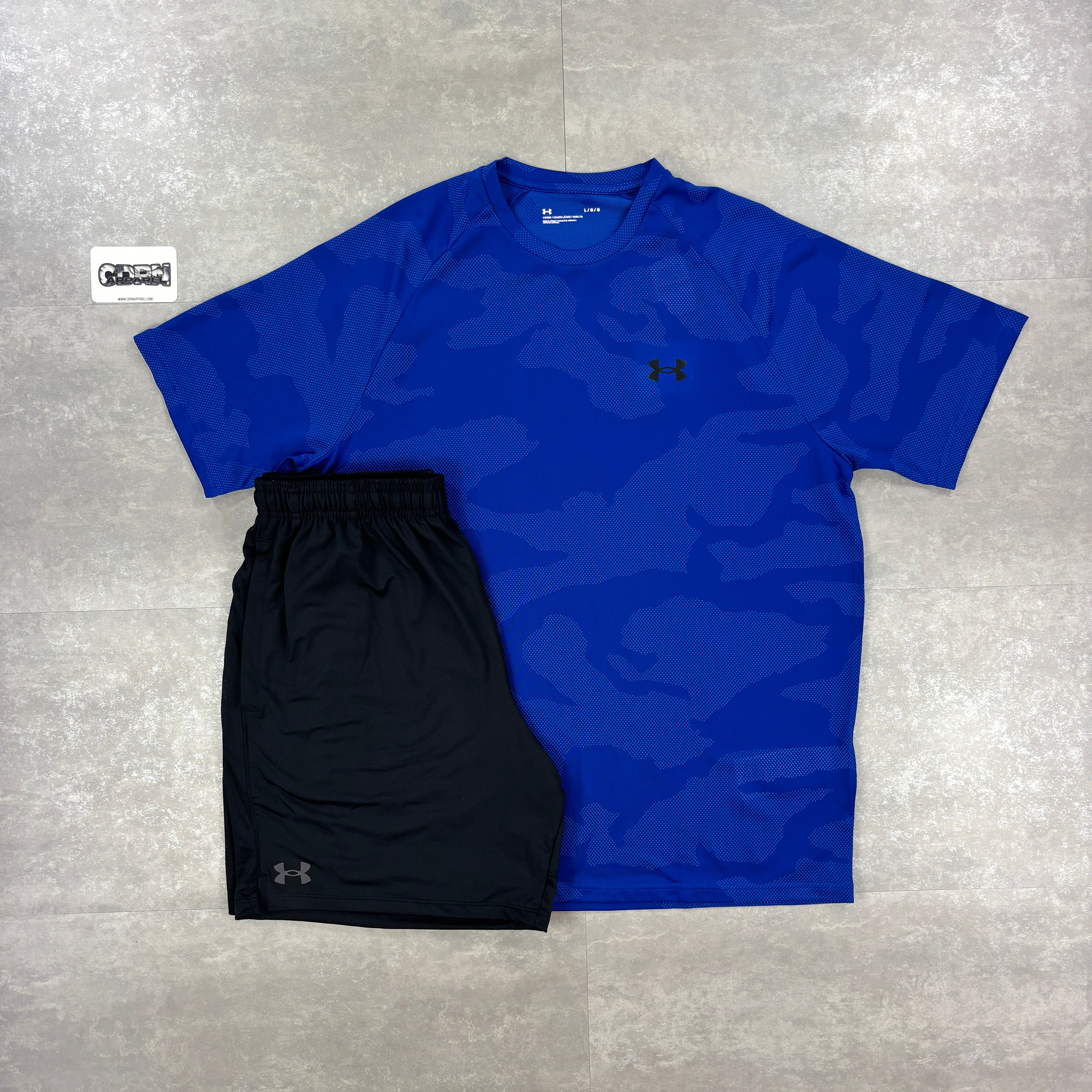 Under Armour Royal Blue Camo T-shirt & Black 7” Speed Pocket Shorts