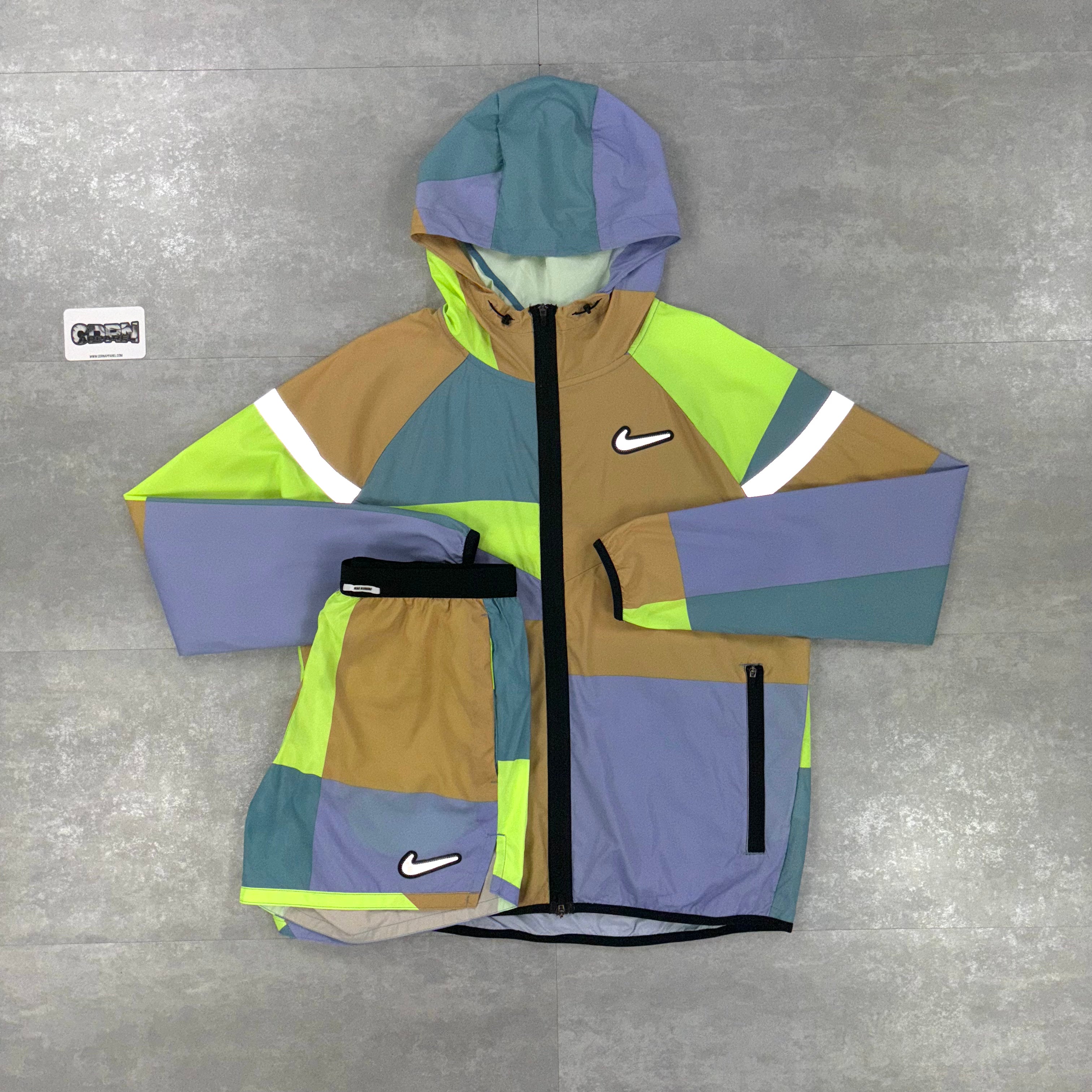 Nike Patchwork Windbreaker Jacket & Shorts Set - Yellow/Lilac